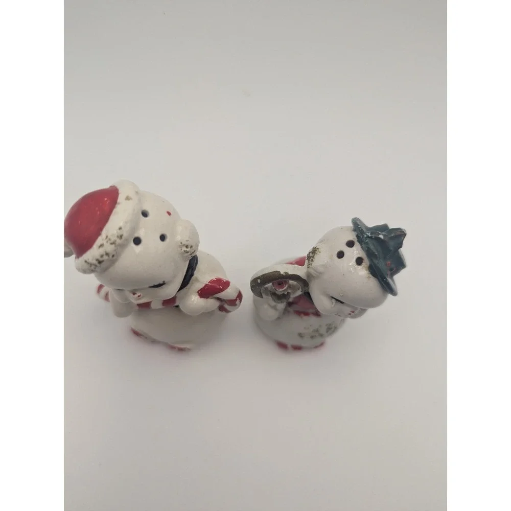 Vtg RARE Set‎ Japan Ucagco Snowman Salt Pepper Shakers Christmas Anthropomorphic